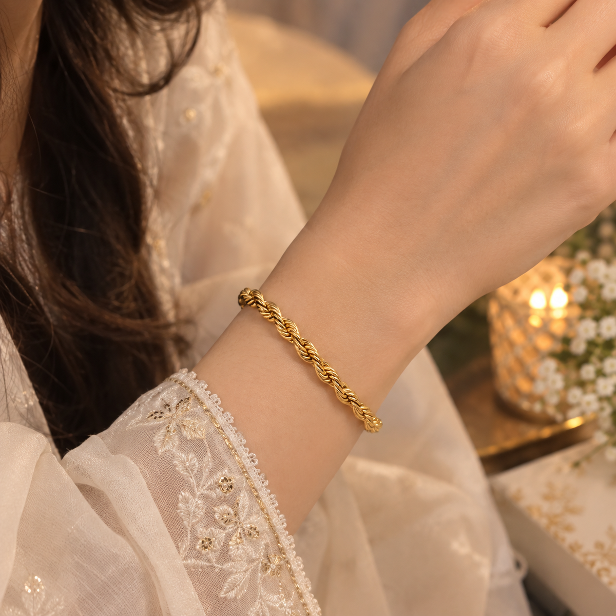 Braided Gold Bracelet with Extender Chain