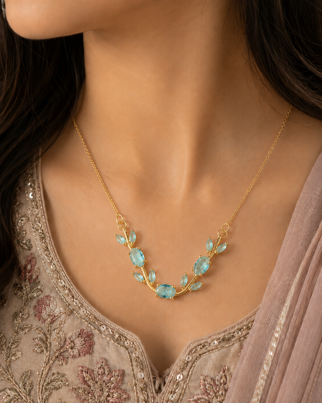 Golden Vine Aqua Necklace
