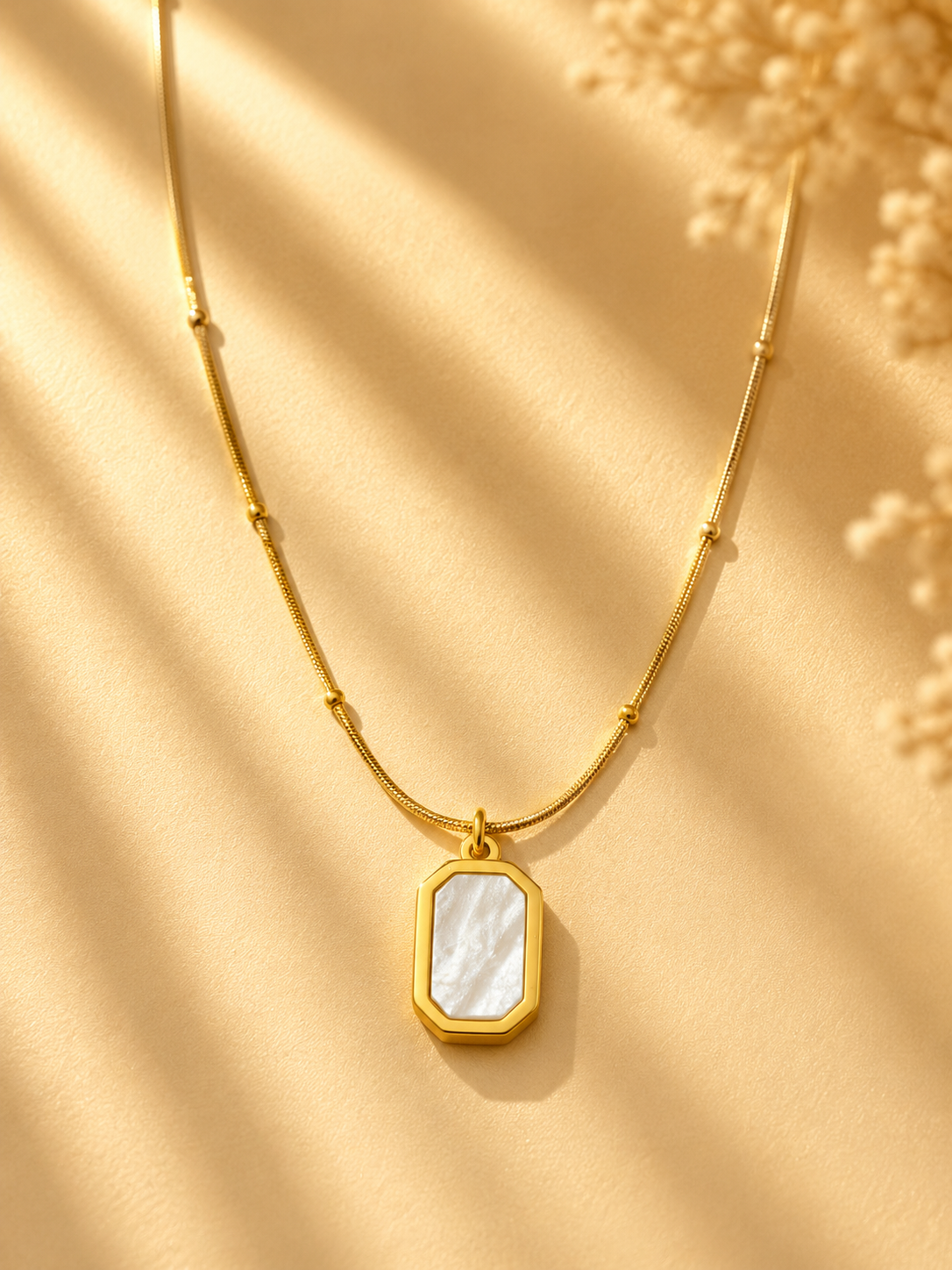 Two-Tone Pearl & Black Stone Rectangular Necklace
