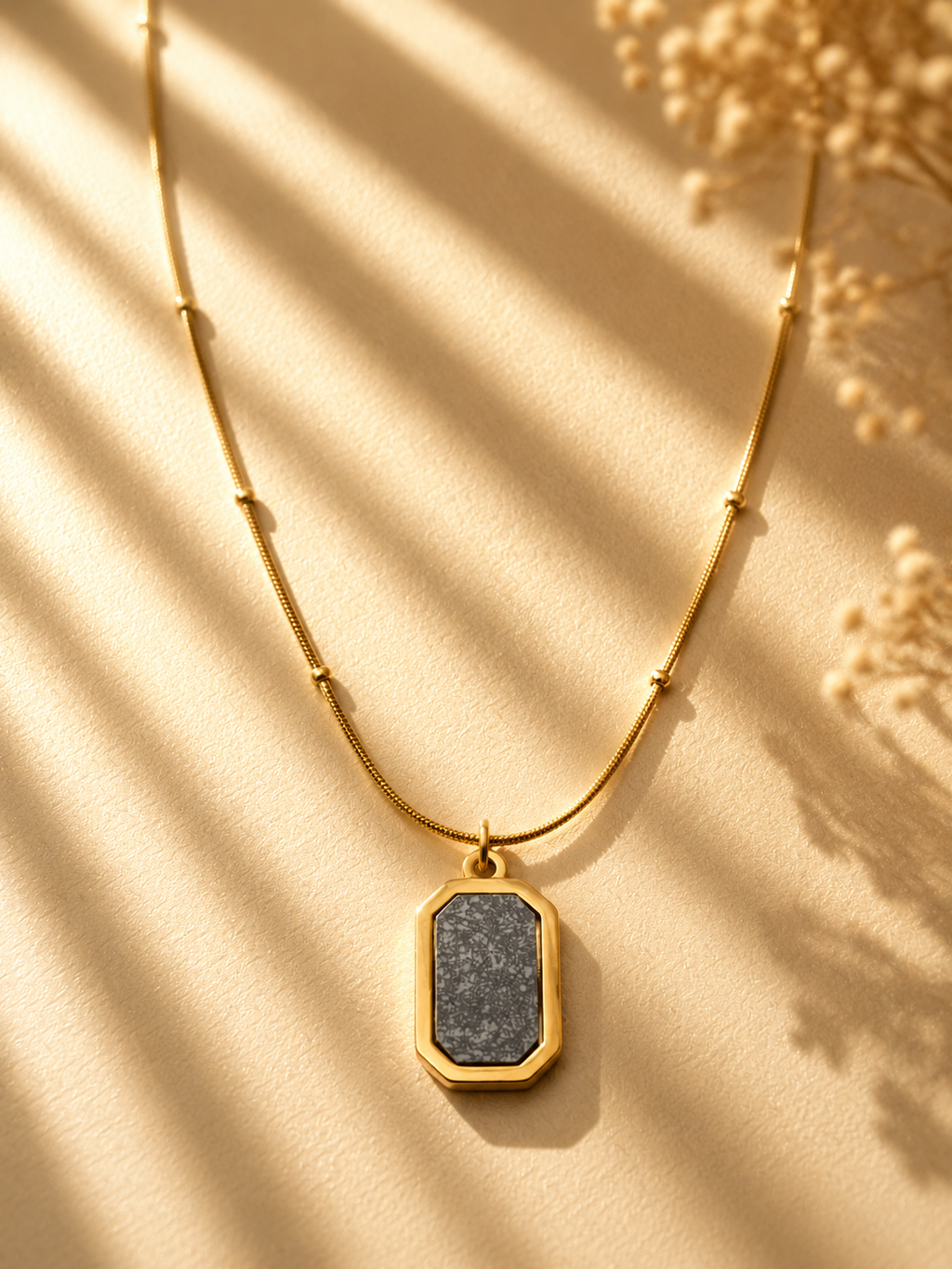 Two-Tone Pearl & Black Stone Rectangular Necklace