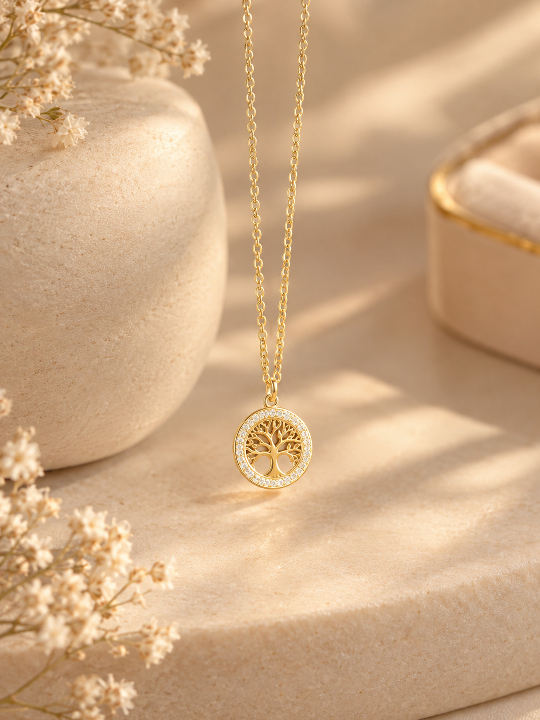 Ruby Square Halo Gold Necklace