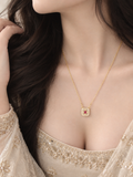 Ruby Square Halo Gold Necklace