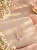 Pink Crystal Vine Gold Necklace