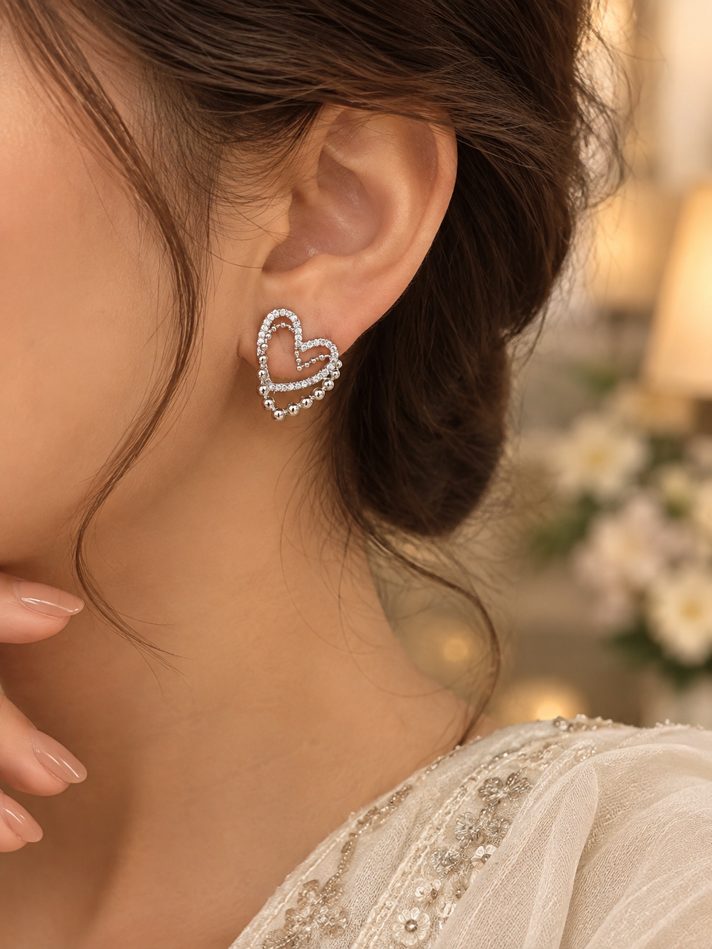 Twin Hearts Gold Stud Earrings
