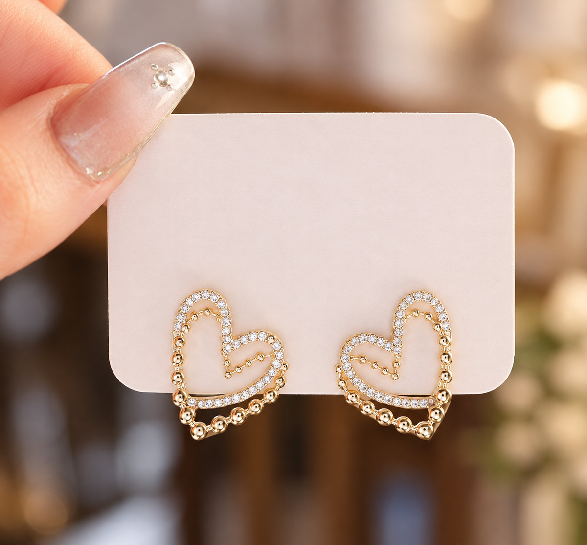 Twin Hearts Gold Stud Earrings