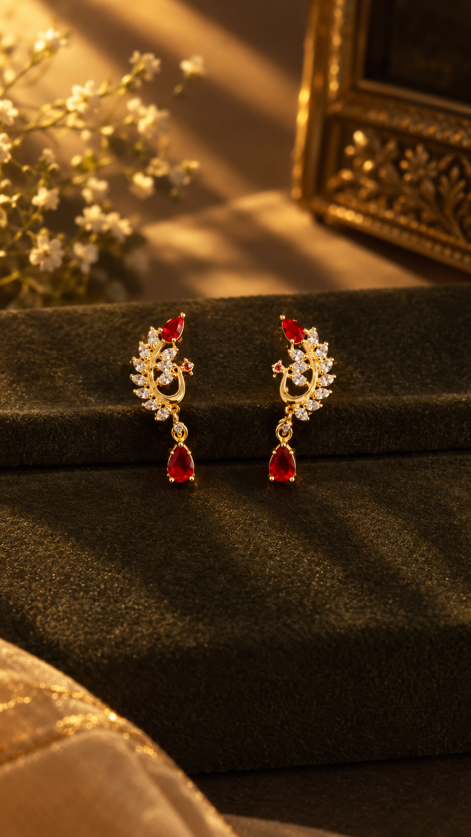 Ruby Bloom Drop Earrings