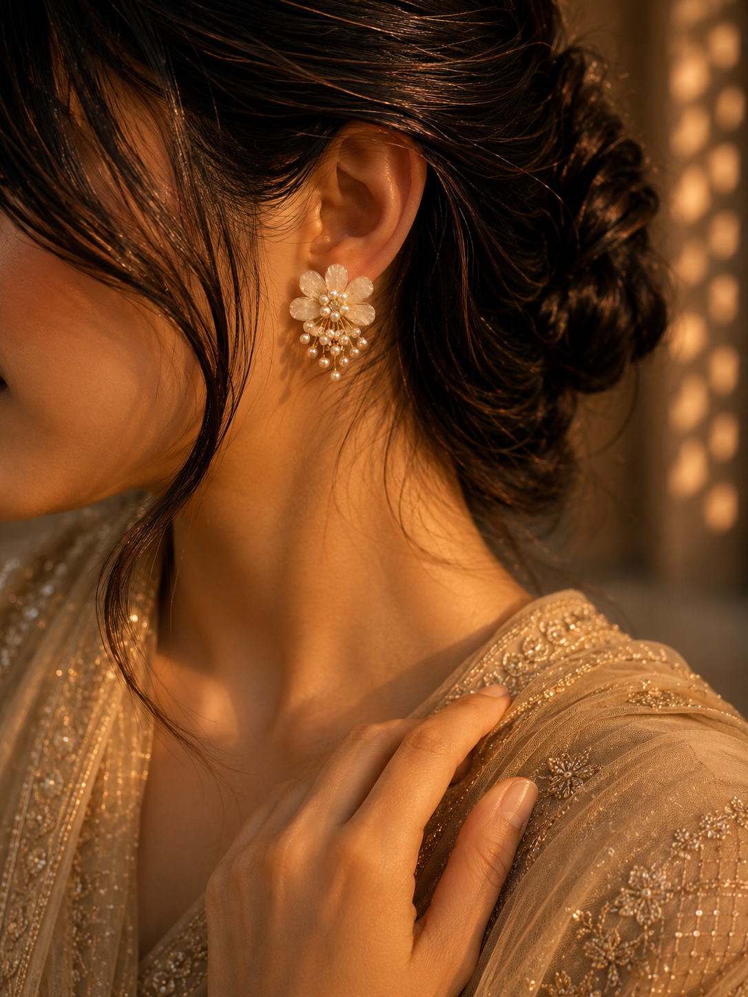 Golden/Silver Pearl Bloom Earrings