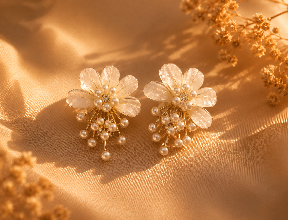 Golden/Silver Pearl Bloom Earrings