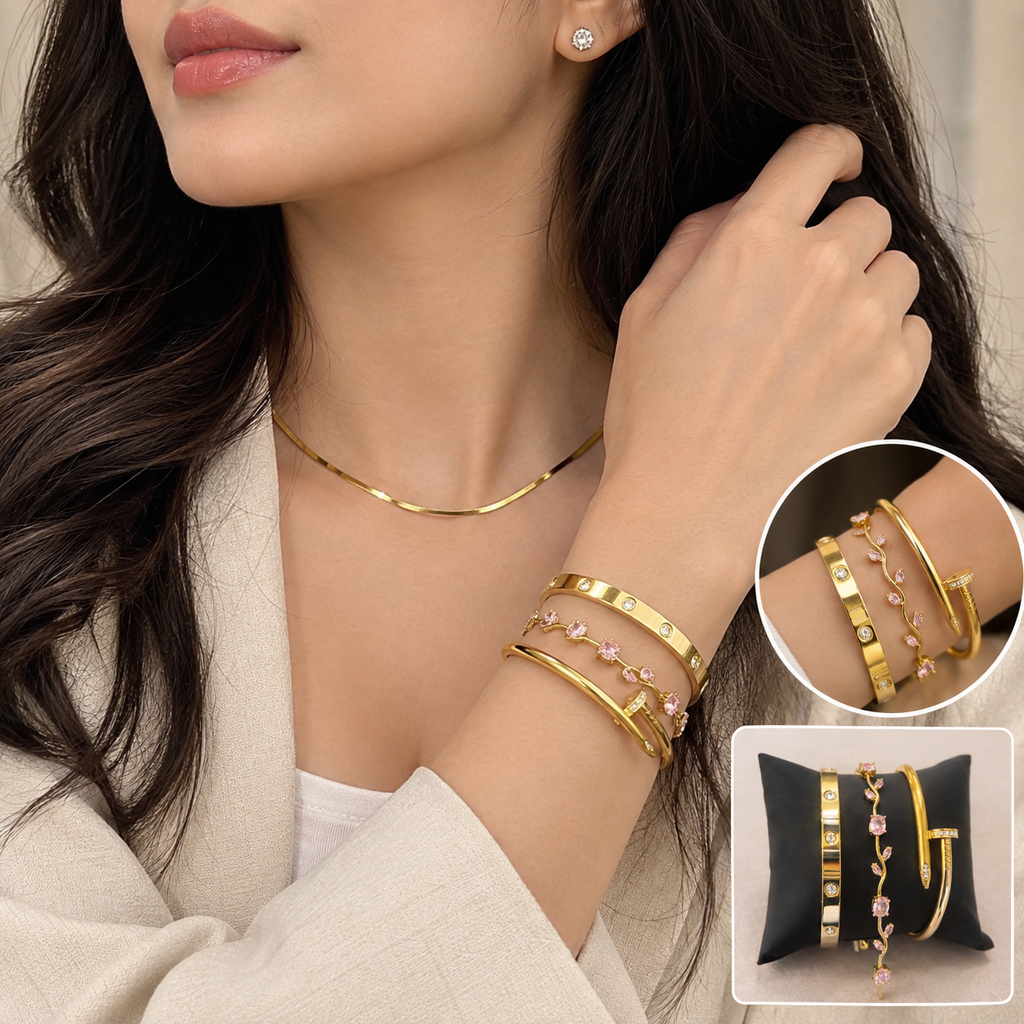 Beautiful gold-tone design + sparkling pink stones = woh elegant look jo har outfit ke saath stand out kare. ❤️