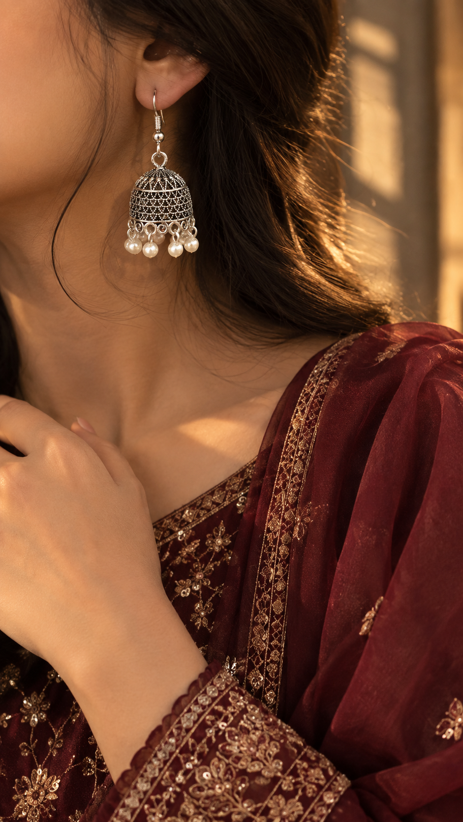 Silver Pearl Jhumka Earrings