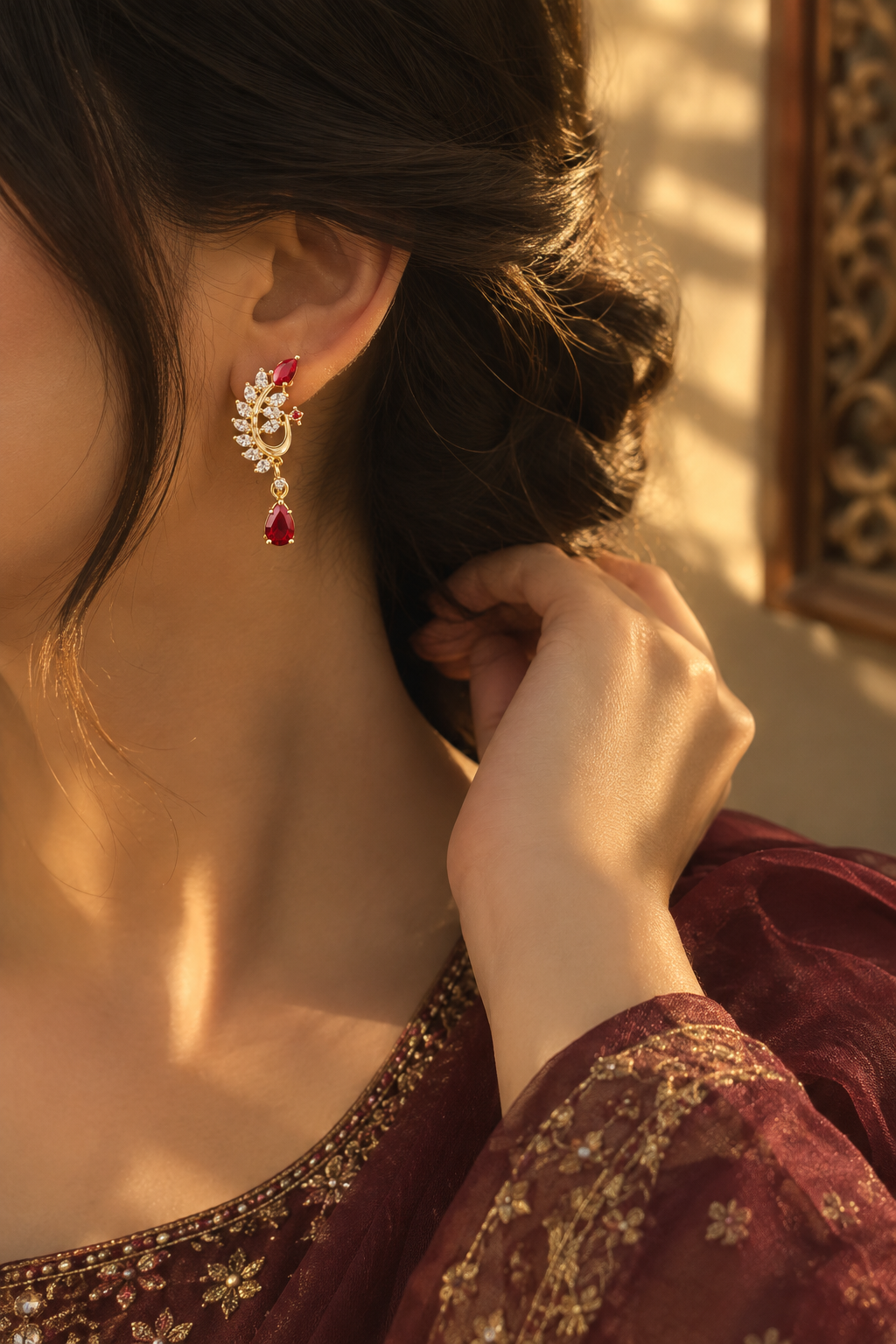 Ruby Bloom Drop Earrings