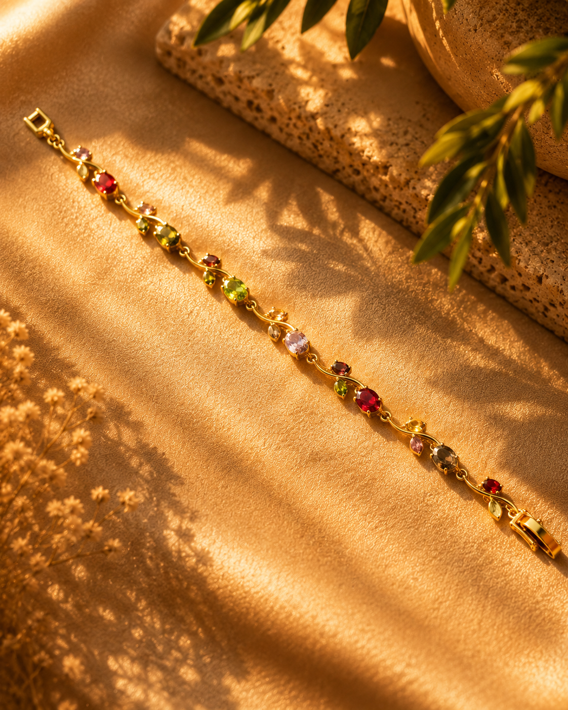 Golden Rainbow Vine Bracelet (6-Stone Multicolor)