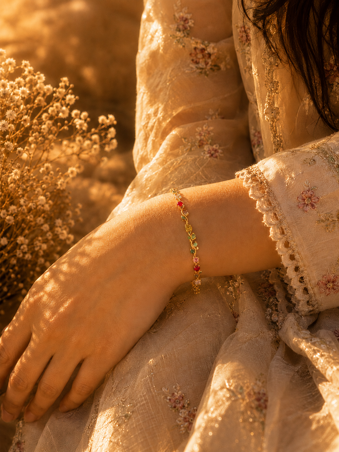 Golden Rainbow Vine Bracelet (6-Stone Multicolor)