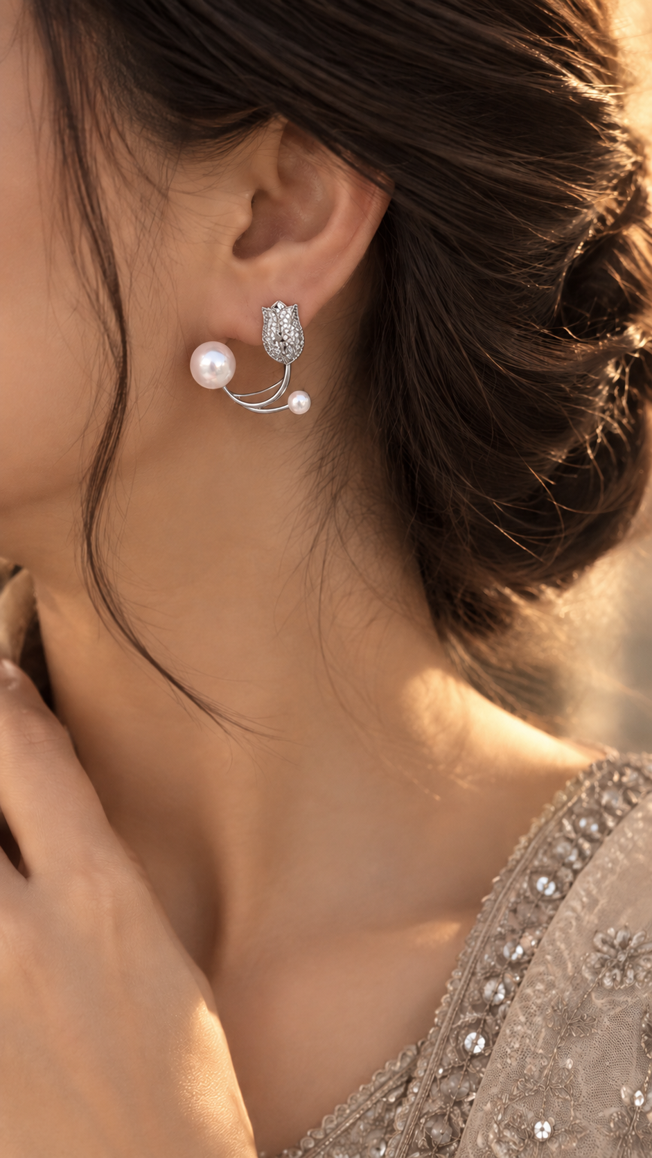 Pearl Tulip Zircon Earrings Golden/Silver