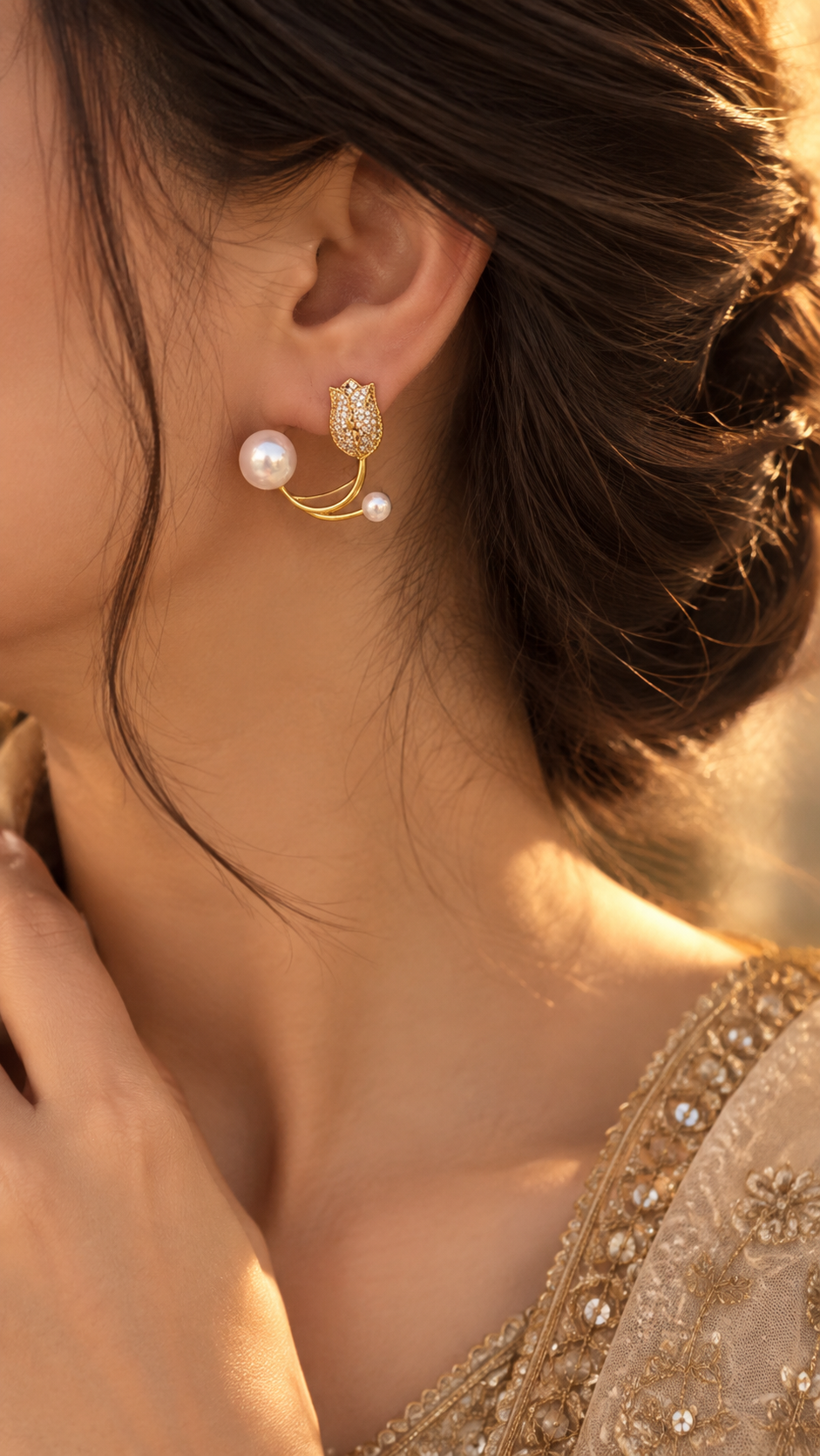 Pearl Tulip Zircon Earrings Golden/Silver