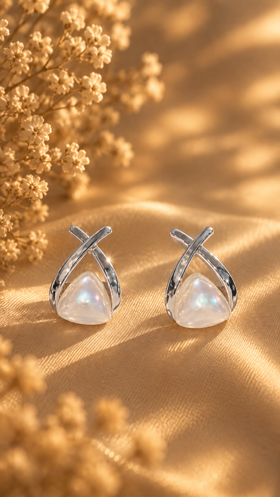 Opal Glow Crossover Earrings Golden/Silver