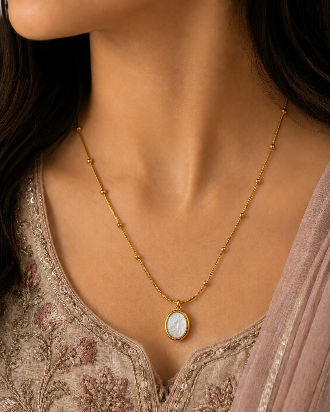 Two-Tone Pearl & Black Druzy-Circle Necklace