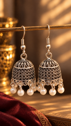 Silver Pearl Jhumka Earrings